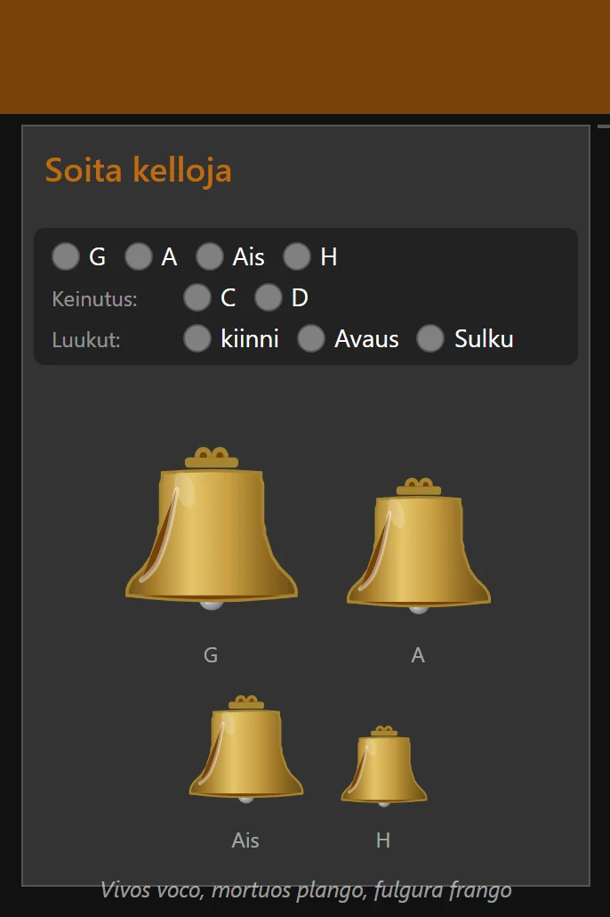 Kuossimon suorasoittonäkymä, jossa kellot kuvina